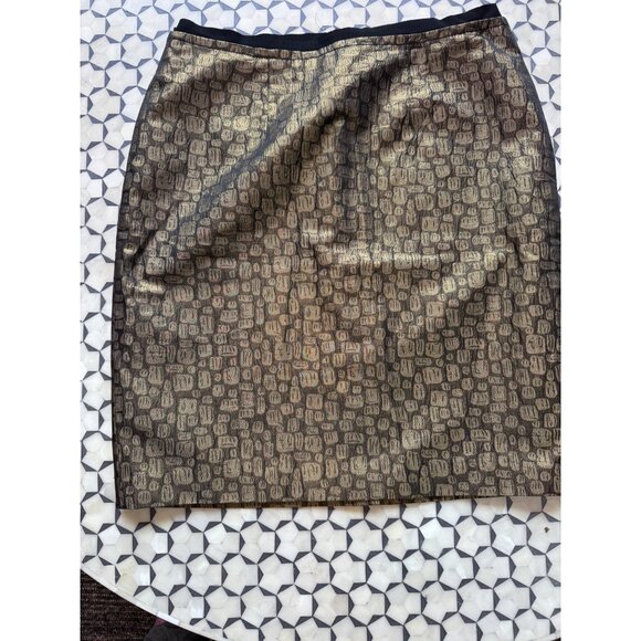 Ann Taylor Loft Metallic Jacquard Pencil Skirt Size 8 Black/Gold Polyester Blend - Picture 1 of 5